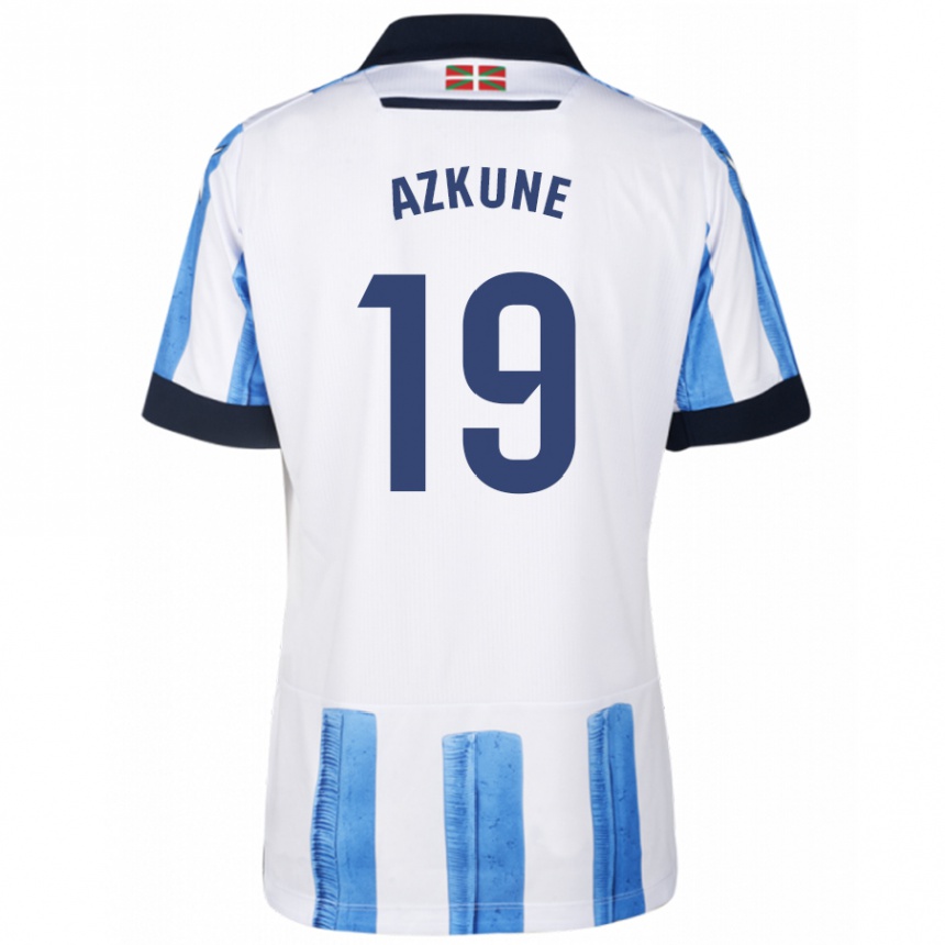 Niño Fútbol Camiseta Ekain Azkune #19 Azul Blanco 1ª Equipación 2023/24 Perú