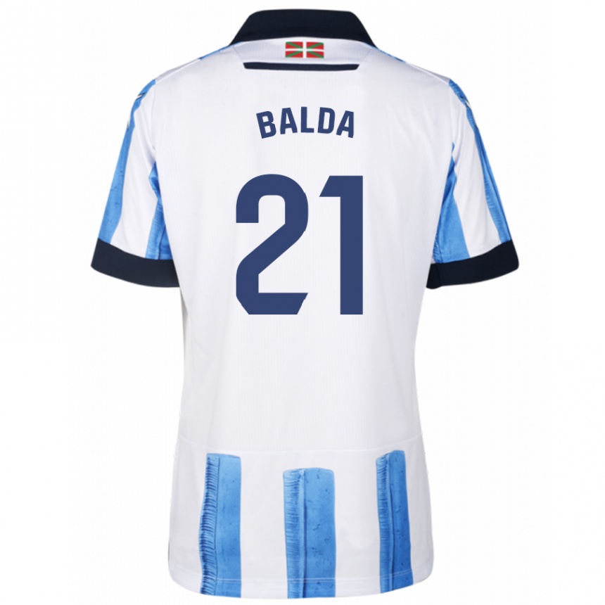 Niño Fútbol Camiseta Jon Balda #21 Azul Blanco 1ª Equipación 2023/24 Perú