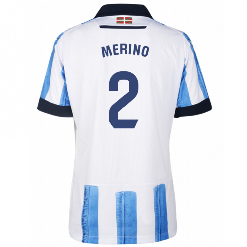 Niño Fútbol Camiseta Jon Merino #2 Azul Blanco 1ª Equipación 2023/24 Perú