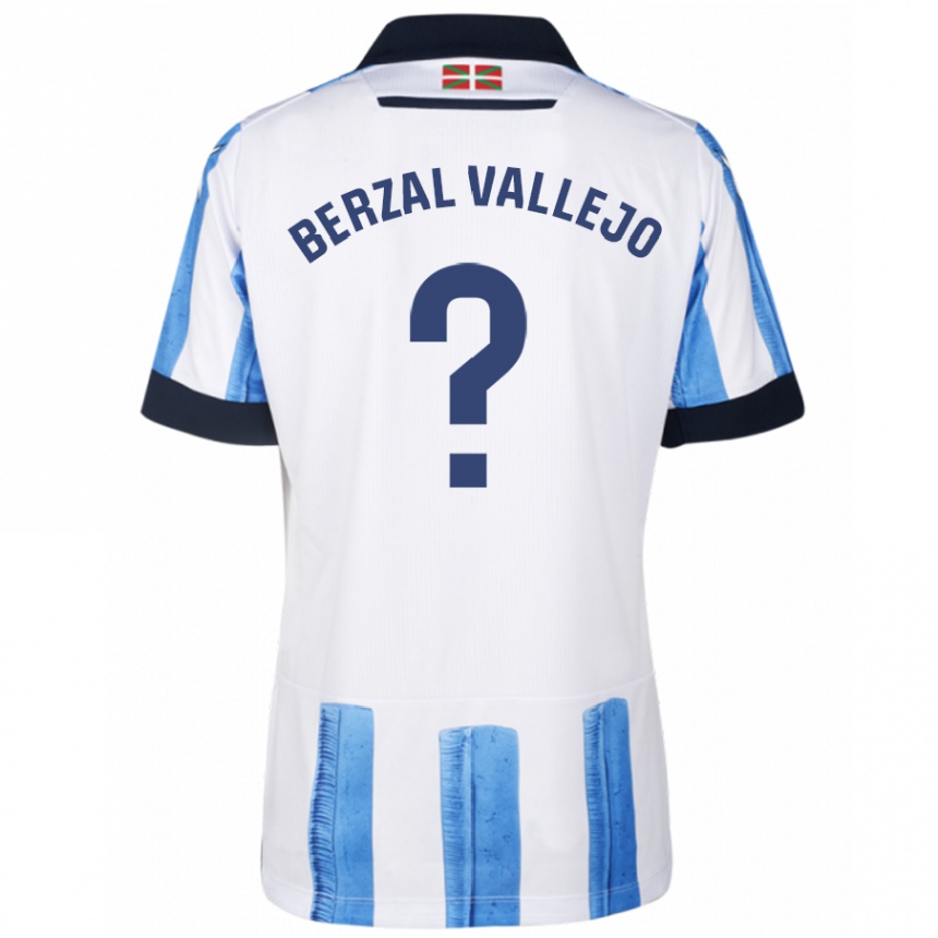 Niño Fútbol Camiseta Asier Berzal Vallejo #0 Azul Blanco 1ª Equipación 2023/24 Perú