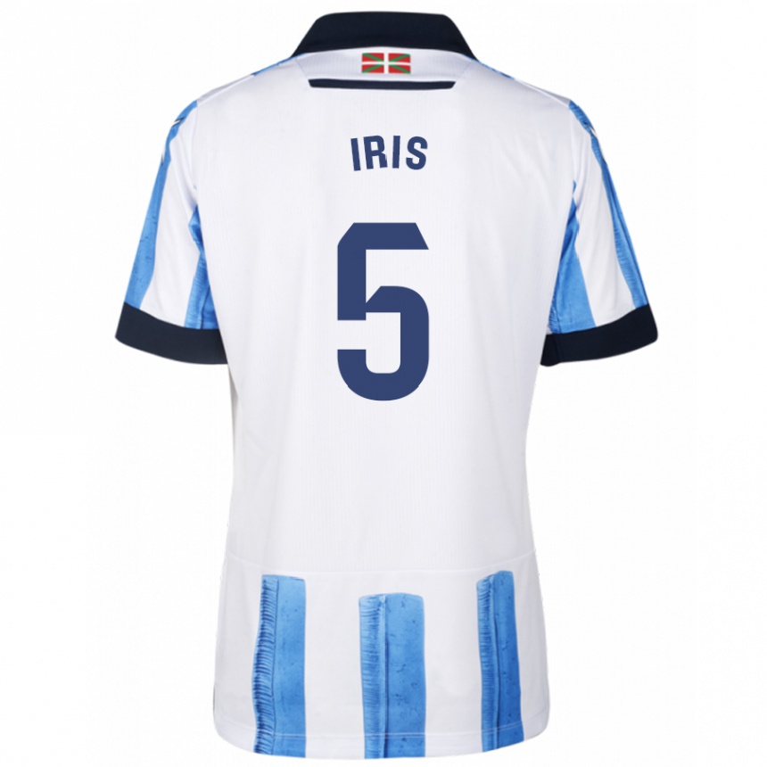 Niño Fútbol Camiseta Iris Arnaiz Gil #5 Azul Blanco 1ª Equipación 2023/24 Perú