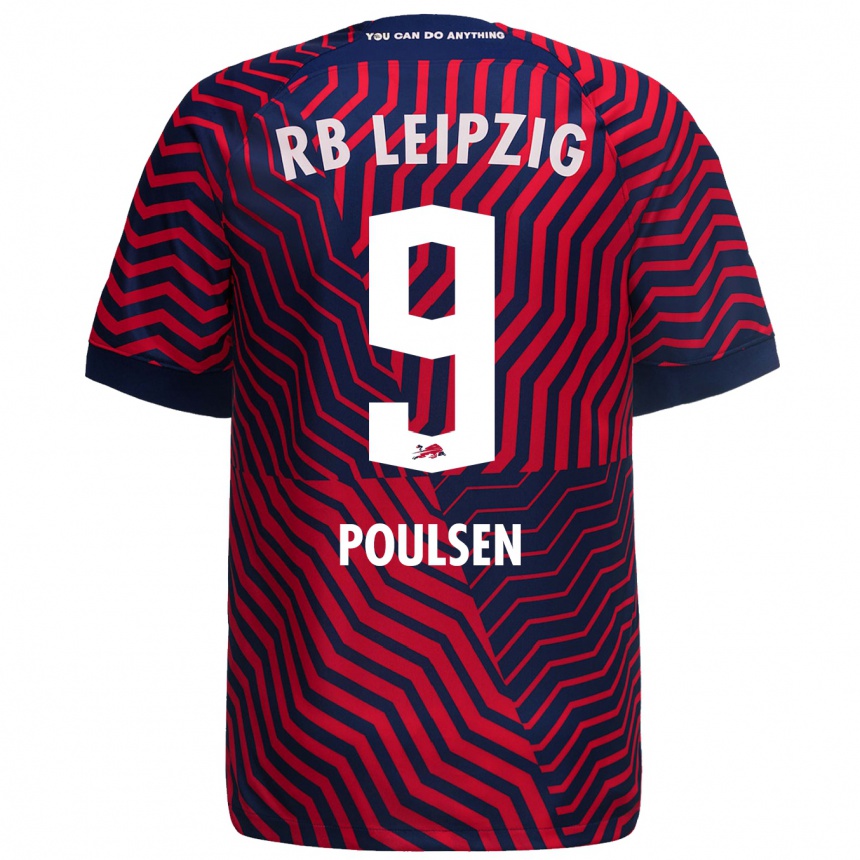 Niño Fútbol Camiseta Yussuf Poulsen #9 Azul Rojo 2ª Equipación 2023/24 Perú