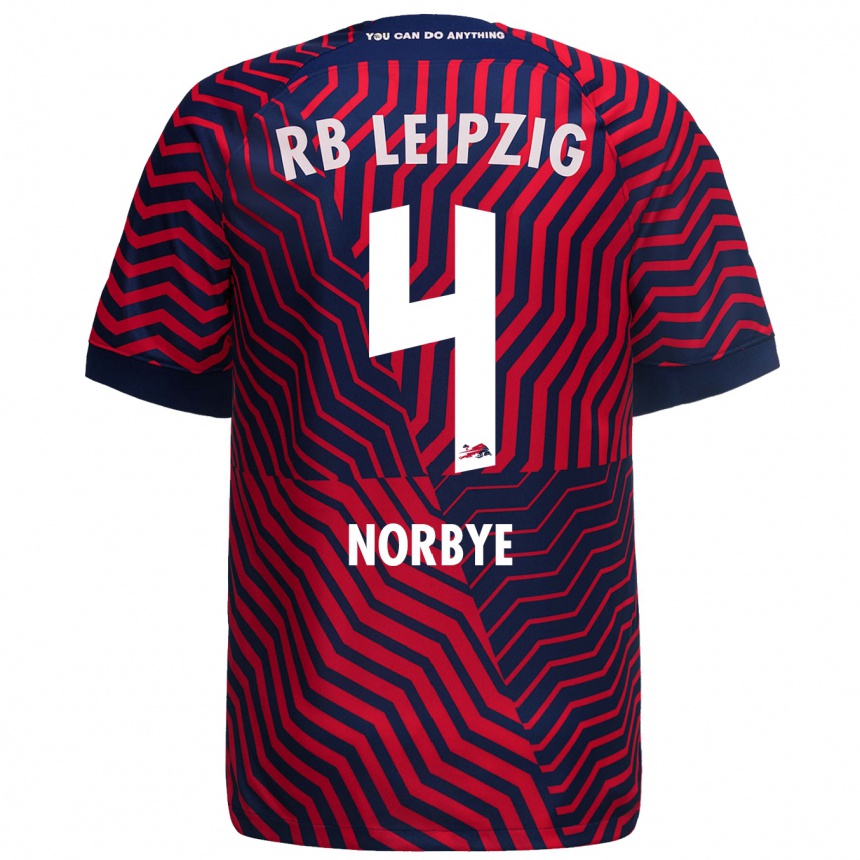 Niño Fútbol Camiseta Jonathan Norbye #4 Azul Rojo 2ª Equipación 2023/24 Perú