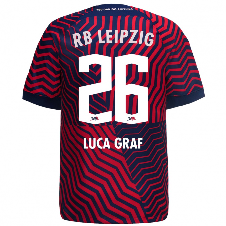 Niño Fútbol Camiseta Luca Marie Graf #26 Azul Rojo 2ª Equipación 2023/24 Perú