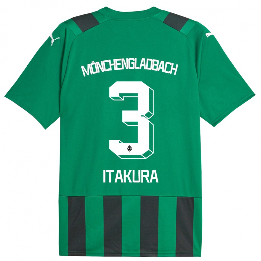 Niño Fútbol Camiseta Ko Itakura #3 Verde Negro 2ª Equipación 2023/24 Perú