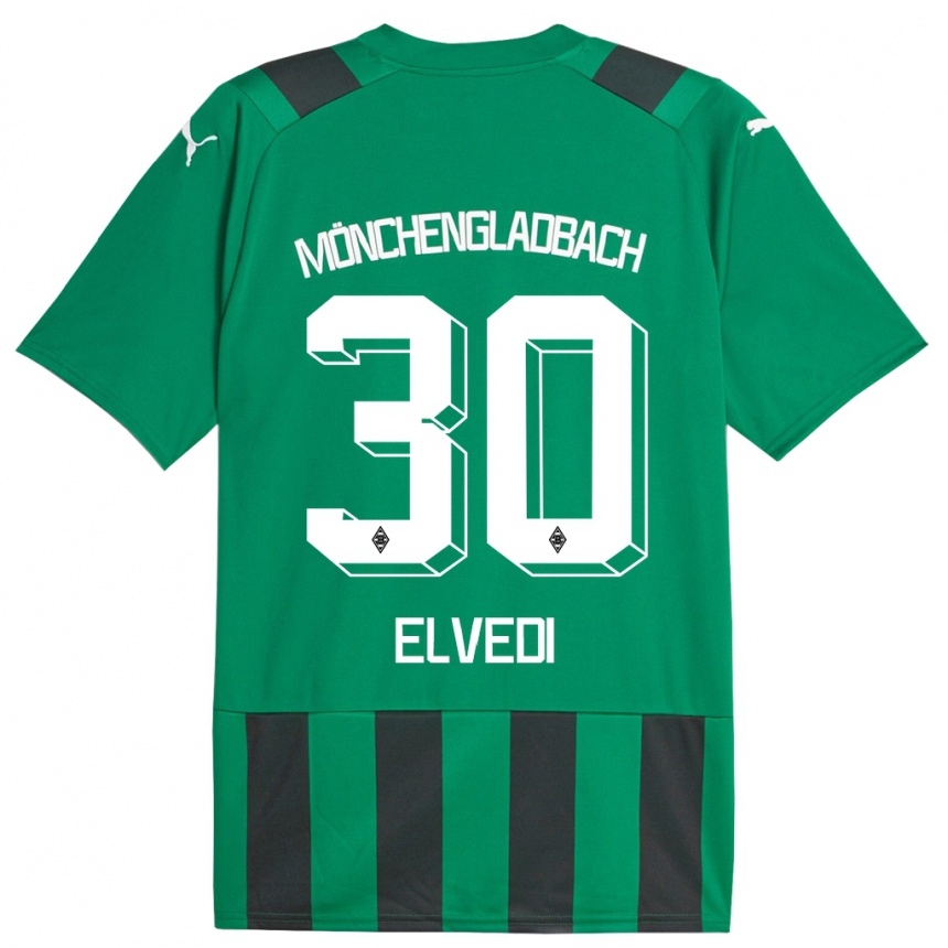 Niño Fútbol Camiseta Nico Elvedi #30 Verde Negro 2ª Equipación 2023/24 Perú