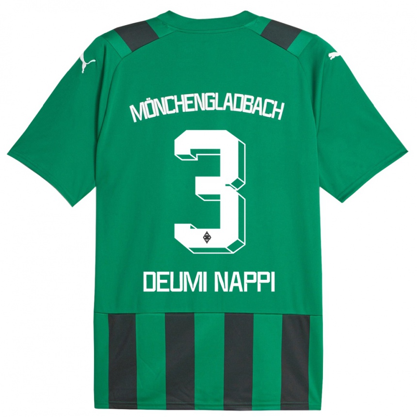 Niño Fútbol Camiseta Dimitrie Deumi Nappi #3 Verde Negro 2ª Equipación 2023/24 Perú