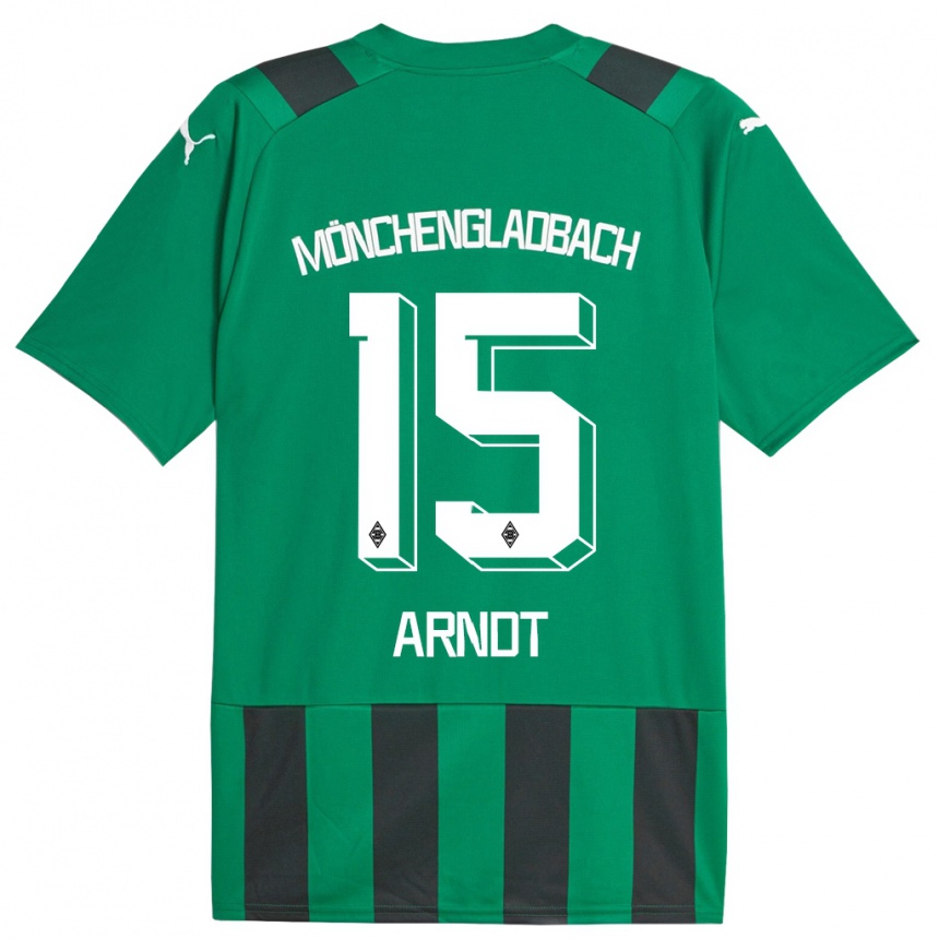 Niño Fútbol Camiseta Leo Arndt #15 Verde Negro 2ª Equipación 2023/24 Perú