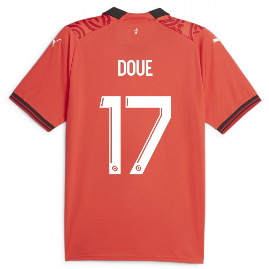 Hombre Fútbol Camiseta Guéla Doué #17 Rojo 1ª Equipación 2023/24 Perú