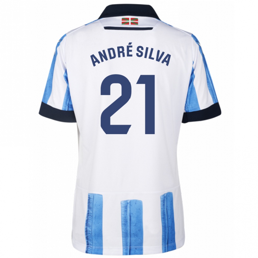 Hombre Fútbol Camiseta André Silva #21 Azul Blanco 1ª Equipación 2023/24 Perú