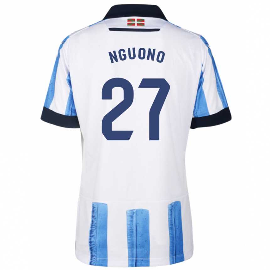 Hombre Fútbol Camiseta Job Nguono #27 Azul Blanco 1ª Equipación 2023/24 Perú