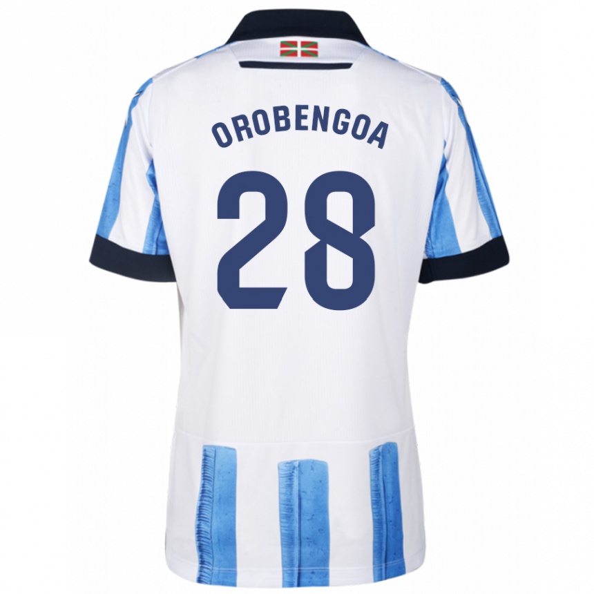 Hombre Fútbol Camiseta Ekain Orobengoa #28 Azul Blanco 1ª Equipación 2023/24 Perú