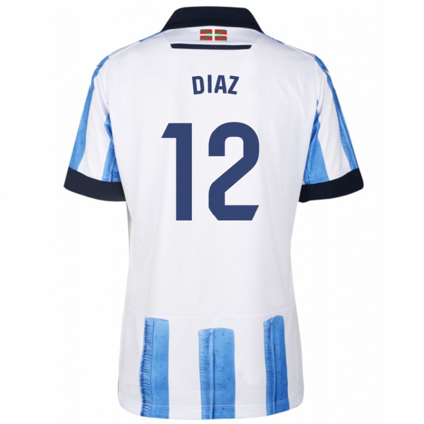 Hombre Fútbol Camiseta Ekain Díaz #12 Azul Blanco 1ª Equipación 2023/24 Perú