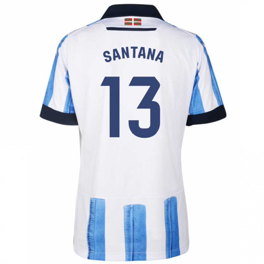 Hombre Fútbol Camiseta Olatz Santana #13 Azul Blanco 1ª Equipación 2023/24 Perú