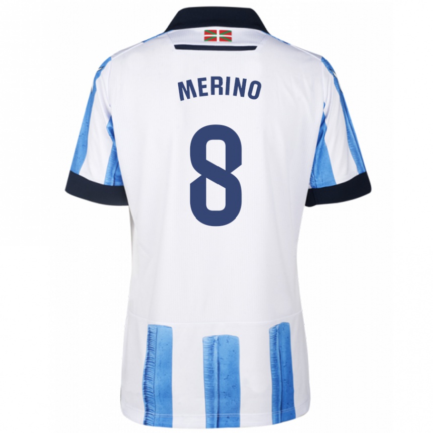 Mujer Fútbol Camiseta Mikel Merino #8 Azul Blanco 1ª Equipación 2023/24 Perú