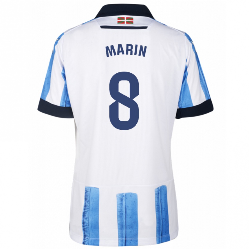 Mujer Fútbol Camiseta Pablo Marín #8 Azul Blanco 1ª Equipación 2023/24 Perú