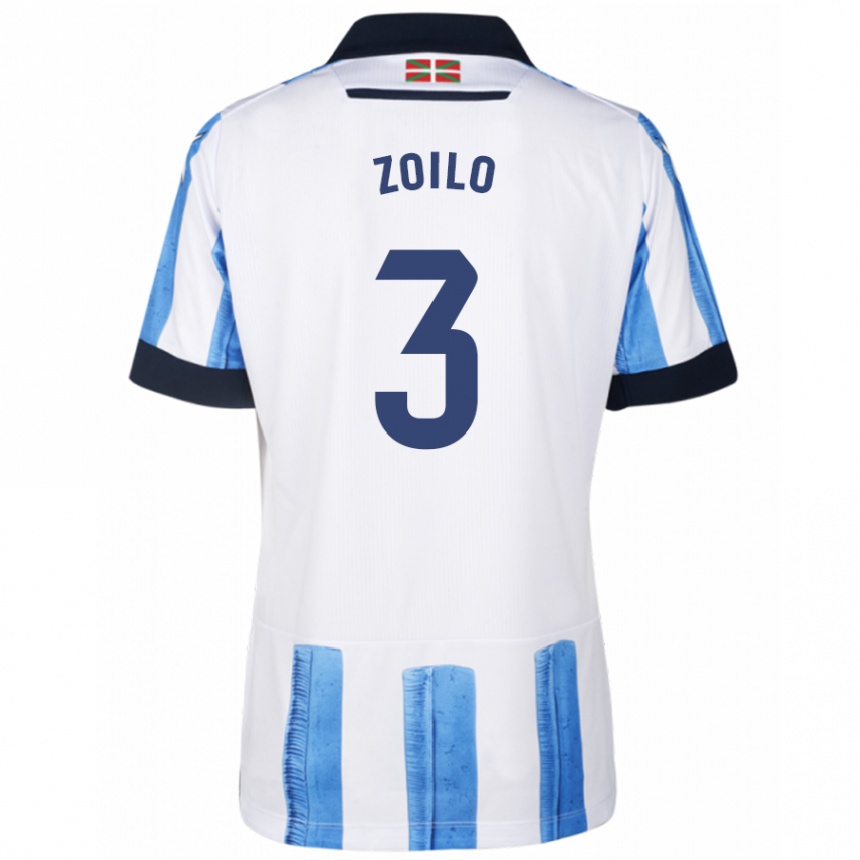 Mujer Fútbol Camiseta Ander Zoilo #3 Azul Blanco 1ª Equipación 2023/24 Perú