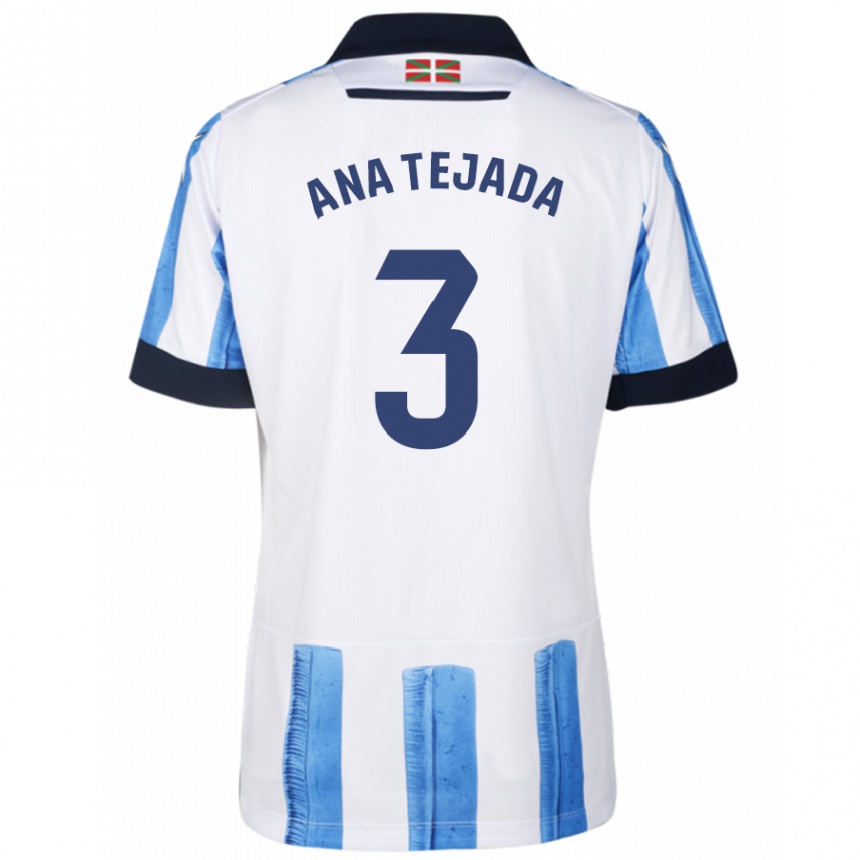 Mujer Fútbol Camiseta Ana Tejada Jiménez #3 Azul Blanco 1ª Equipación 2023/24 Perú