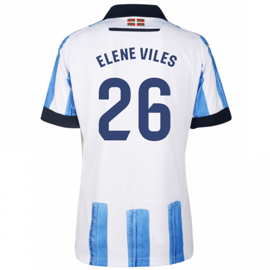 Mujer Fútbol Camiseta Elene Viles Odriozola #26 Azul Blanco 1ª Equipación 2023/24 Perú