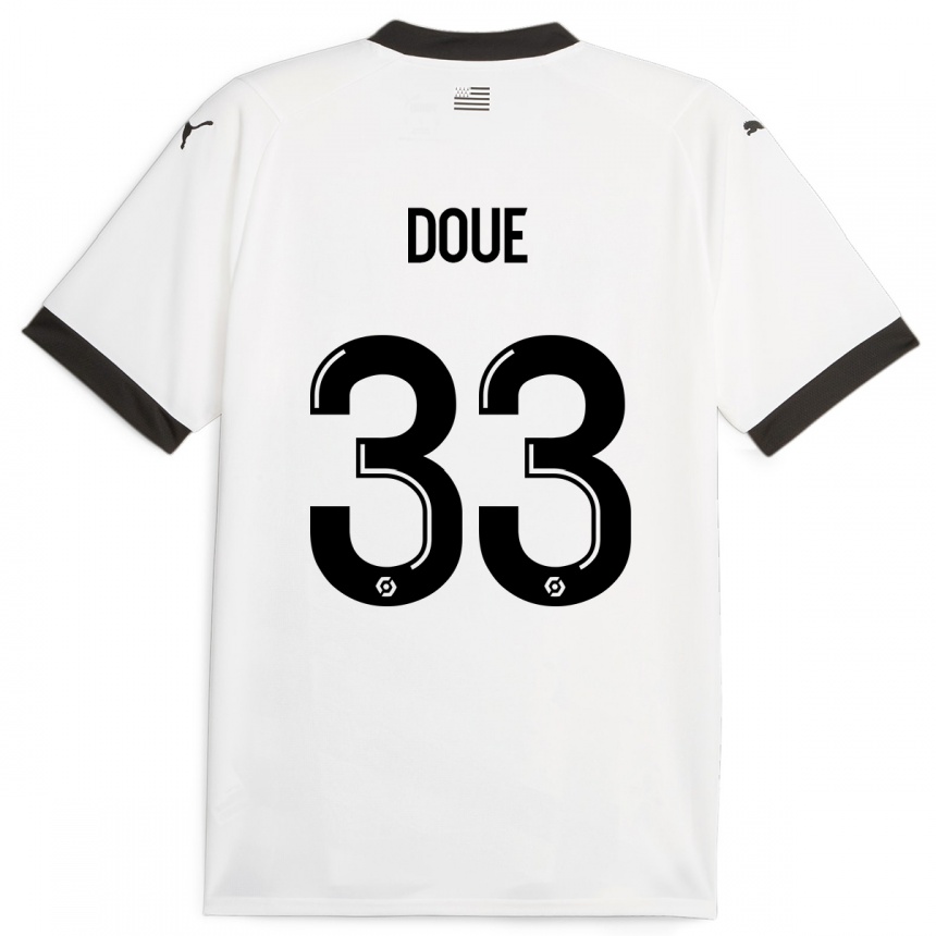 Mujer Fútbol Camiseta Désiré Doué #33 Blanco 2ª Equipación 2023/24 Perú