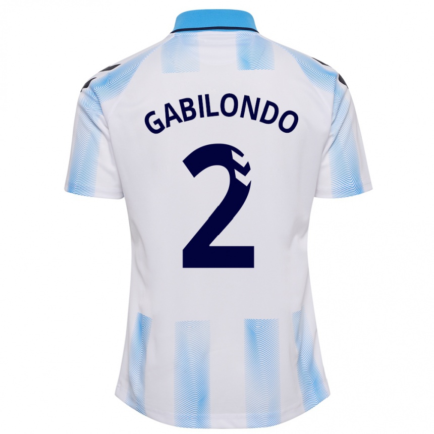 Niño Fútbol Camiseta Jokin Gabilondo #2 Blanco Azul 1ª Equipación 2023/24 Perú