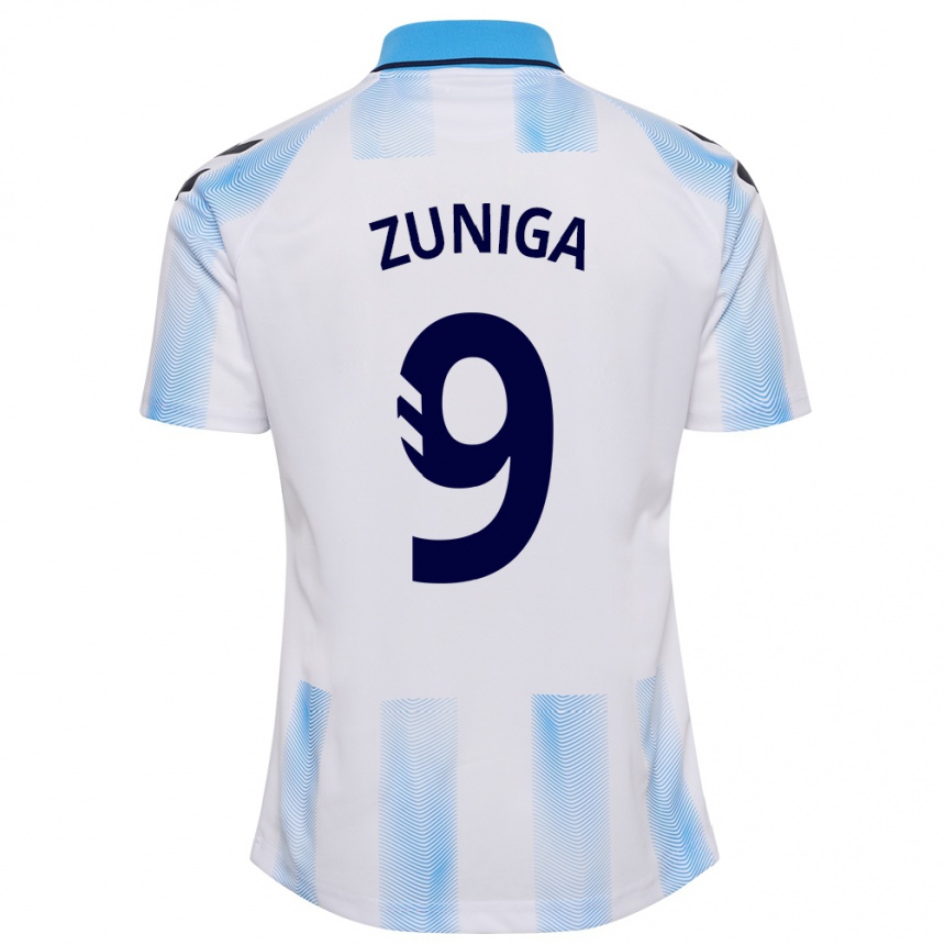 Niño Fútbol Camiseta Loren Zúñiga #9 Blanco Azul 1ª Equipación 2023/24 Perú