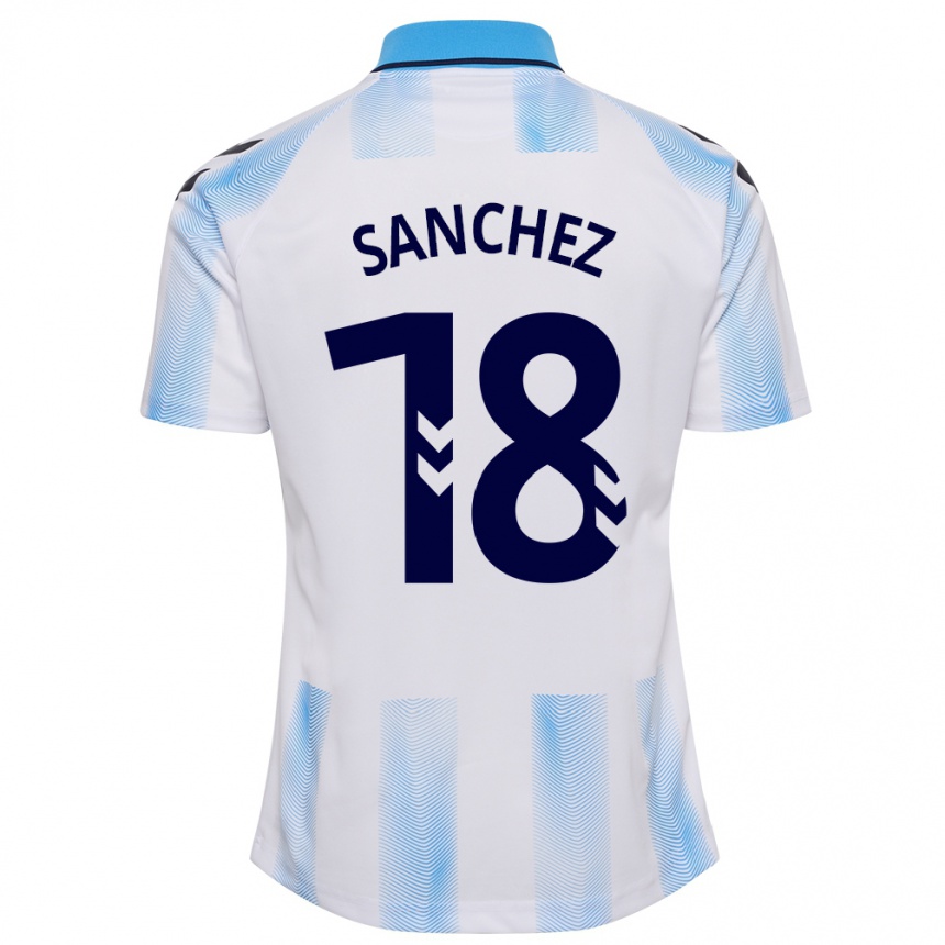 Niño Fútbol Camiseta Dani Sánchez #18 Blanco Azul 1ª Equipación 2023/24 Perú