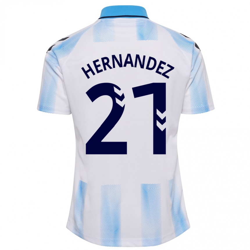 Niño Fútbol Camiseta Juan Hernández #21 Blanco Azul 1ª Equipación 2023/24 Perú