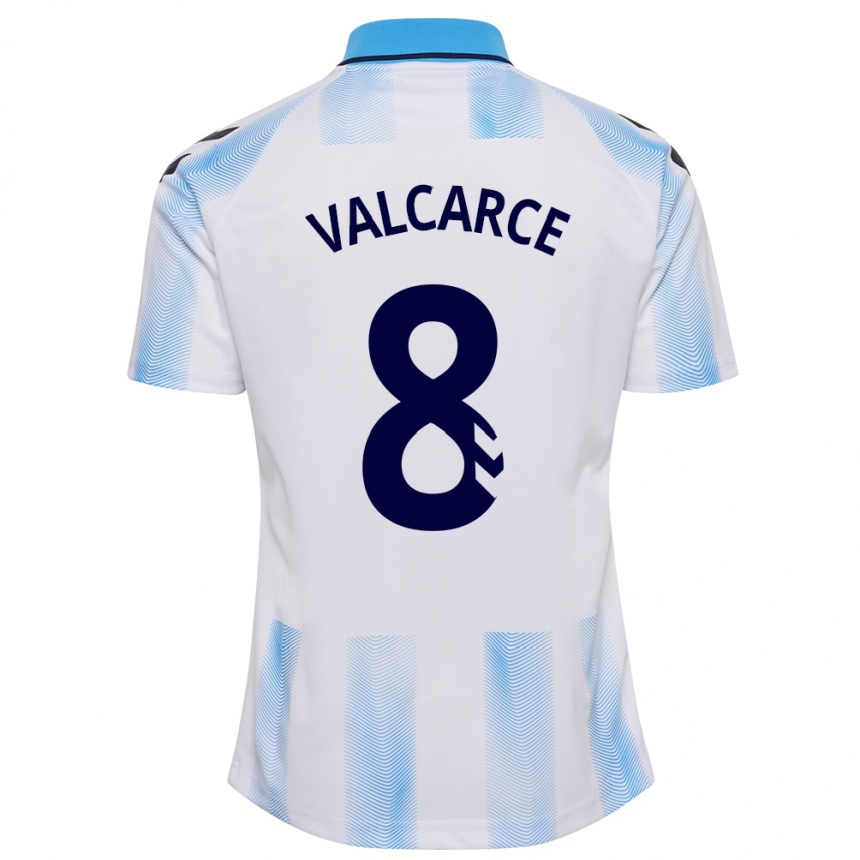 Niño Fútbol Camiseta Alejandro Valcarce #8 Blanco Azul 1ª Equipación 2023/24 Perú