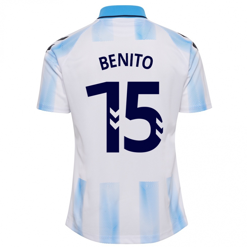 Niño Fútbol Camiseta Iván Benito #15 Blanco Azul 1ª Equipación 2023/24 Perú