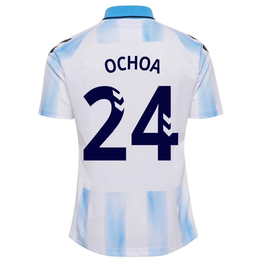 Niño Fútbol Camiseta Aarón Ochoa #24 Blanco Azul 1ª Equipación 2023/24 Perú