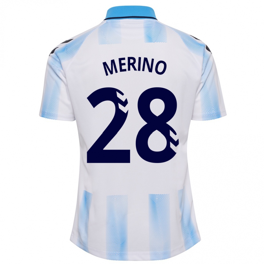 Niño Fútbol Camiseta Izan Merino #28 Blanco Azul 1ª Equipación 2023/24 Perú