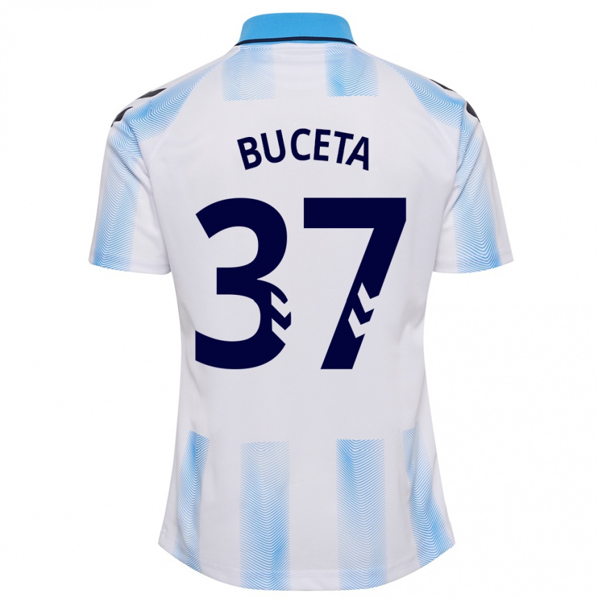 Niño Fútbol Camiseta Ana Buceta #37 Blanco Azul 1ª Equipación 2023/24 Perú