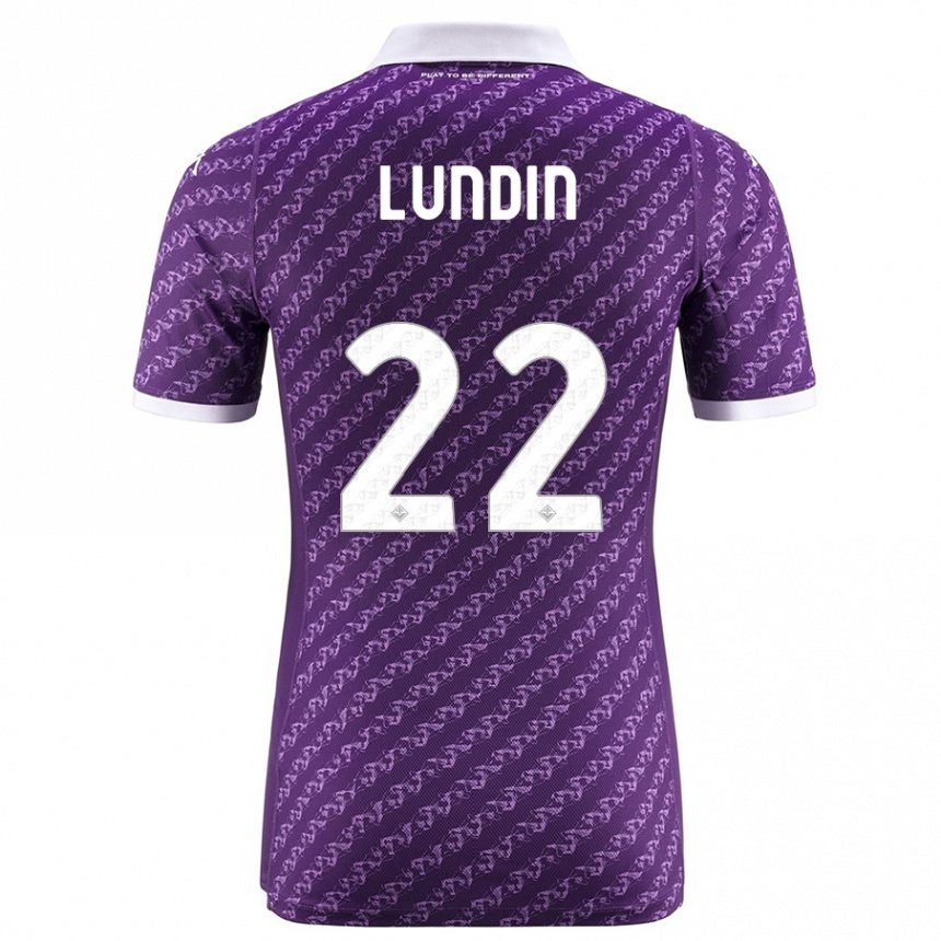 Niño Fútbol Camiseta Karin Lundin #22 Violeta 1ª Equipación 2023/24 Perú