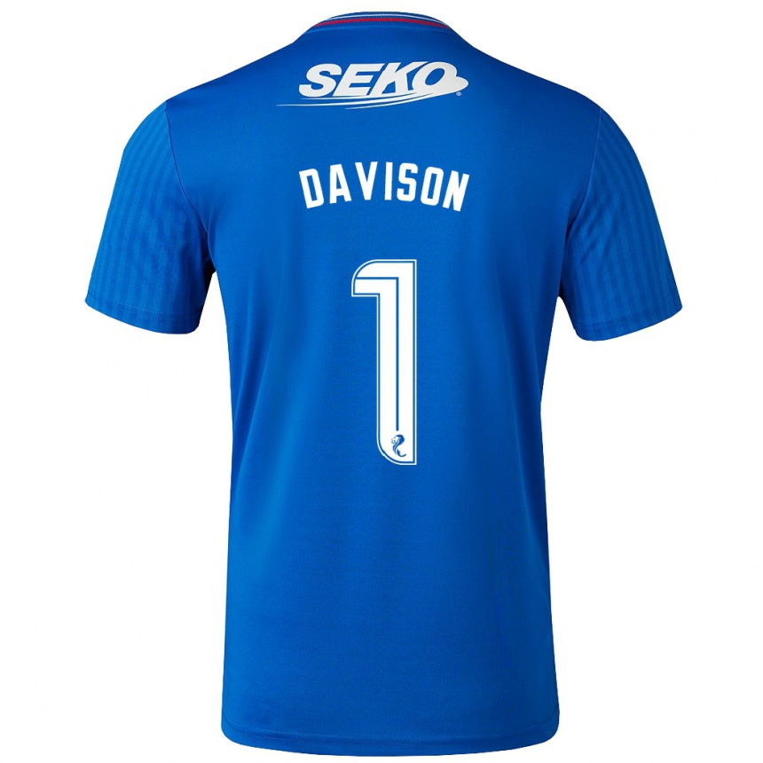 Niño Fútbol Camiseta Hannah Davison #1 Azul 1ª Equipación 2023/24 Perú