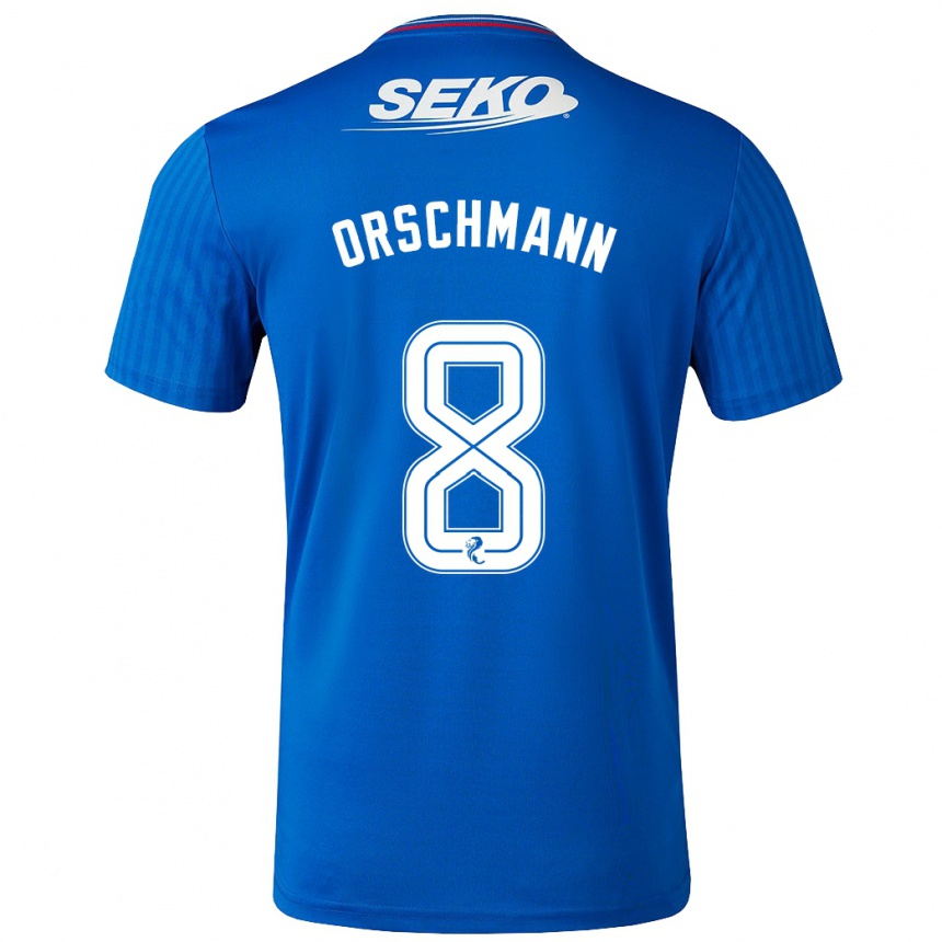 Niño Fútbol Camiseta Dina Orschmann #8 Azul 1ª Equipación 2023/24 Perú