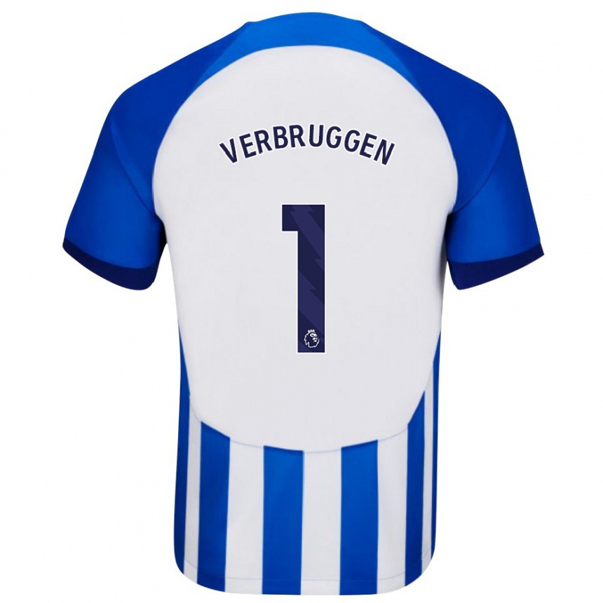 Niño Fútbol Camiseta Bart Verbruggen #1 Azul 1ª Equipación 2023/24 Perú