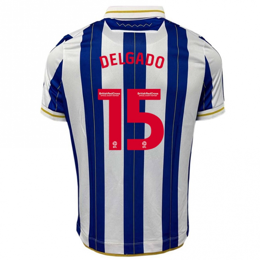 Niño Fútbol Camiseta Juan Delgado #15 Azul Blanco 1ª Equipación 2023/24 Perú