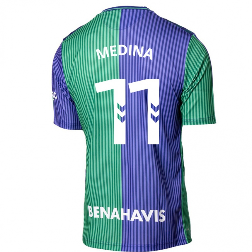 Niño Fútbol Camiseta Kevin Medina #11 Verde Azul 2ª Equipación 2023/24 Perú