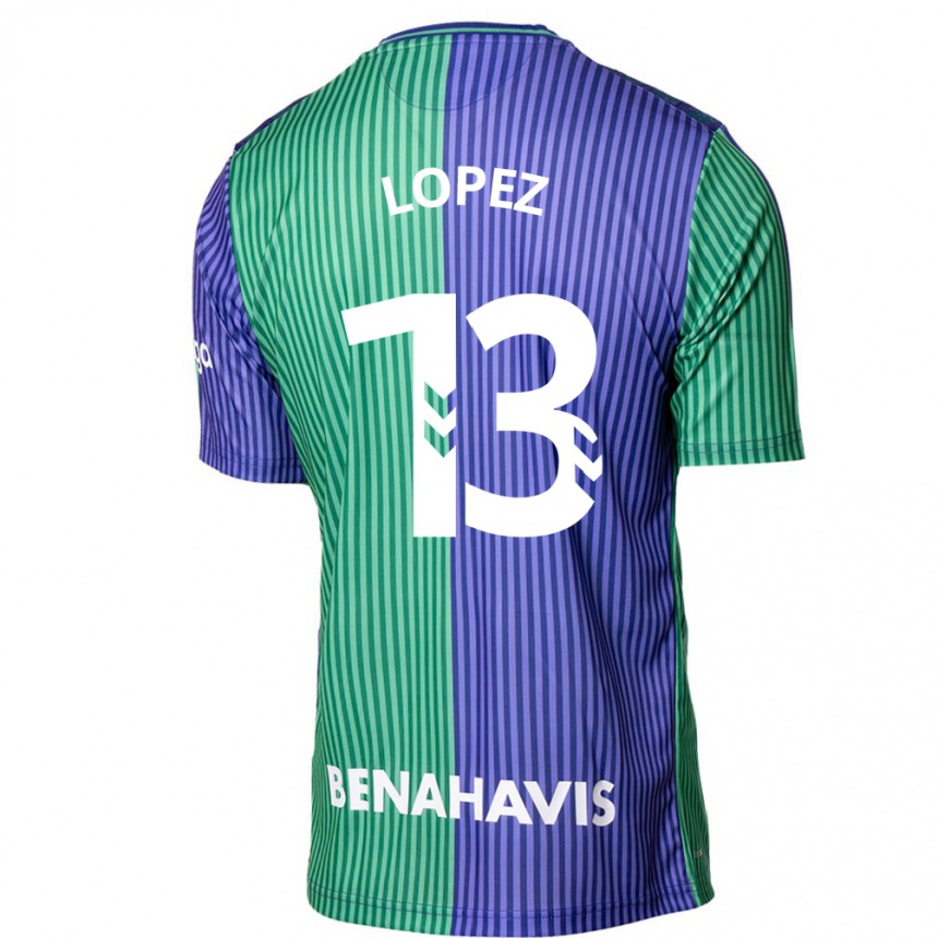 Niño Fútbol Camiseta Carlos López #13 Verde Azul 2ª Equipación 2023/24 Perú