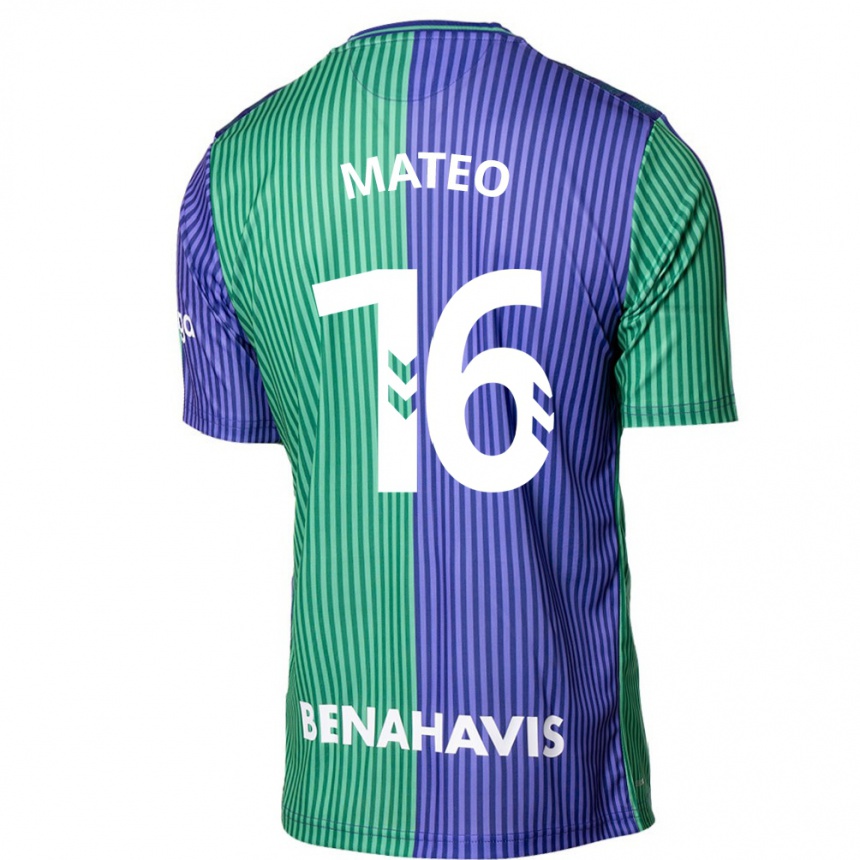 Niño Fútbol Camiseta Ángel Mateo #16 Verde Azul 2ª Equipación 2023/24 Perú