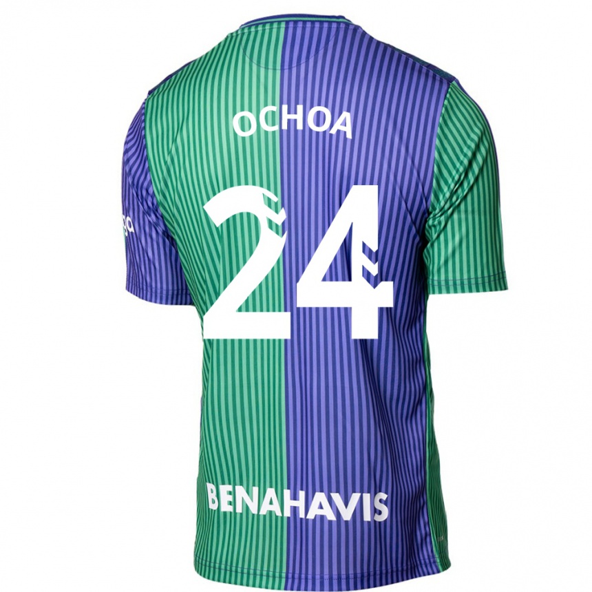 Niño Fútbol Camiseta Aarón Ochoa #24 Verde Azul 2ª Equipación 2023/24 Perú