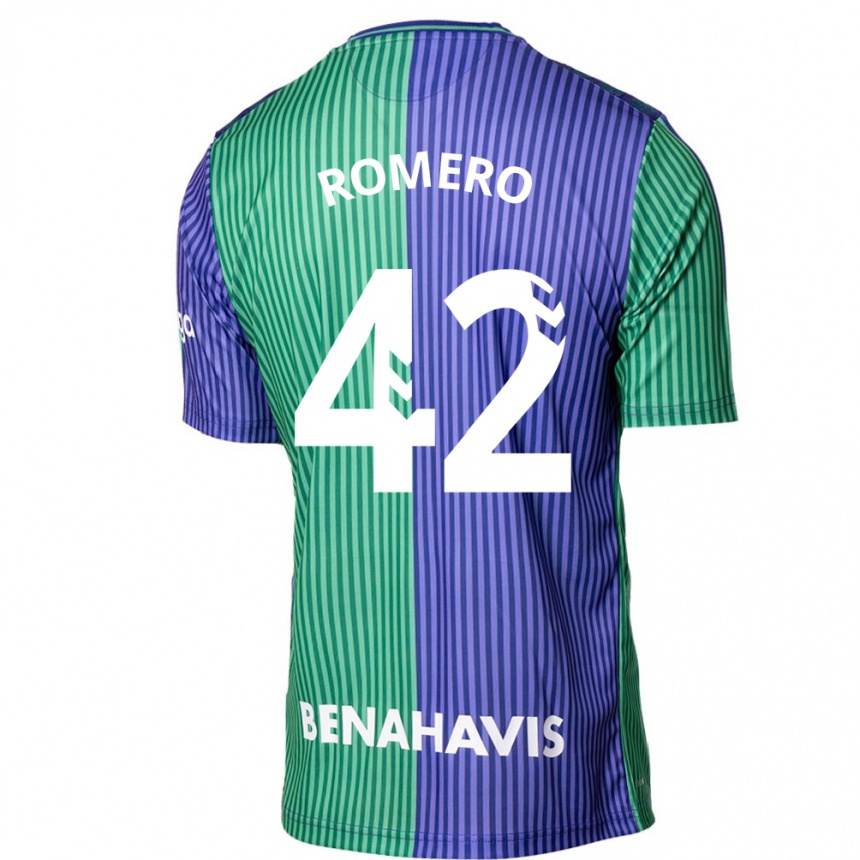 Niño Fútbol Camiseta Andrea Romero #42 Verde Azul 2ª Equipación 2023/24 Perú