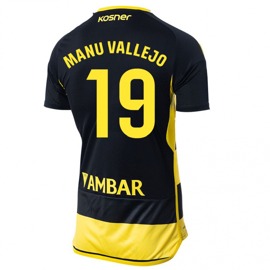 Niño Fútbol Camiseta Manu Vallejo #19 Negro Amarillo 2ª Equipación 2023/24 Perú