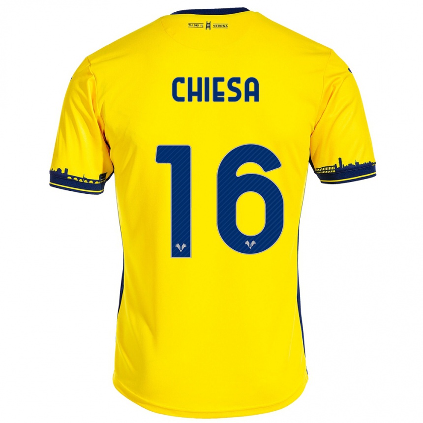 Niño Fútbol Camiseta Mattia Chiesa #16 Amarillo 2ª Equipación 2023/24 Perú