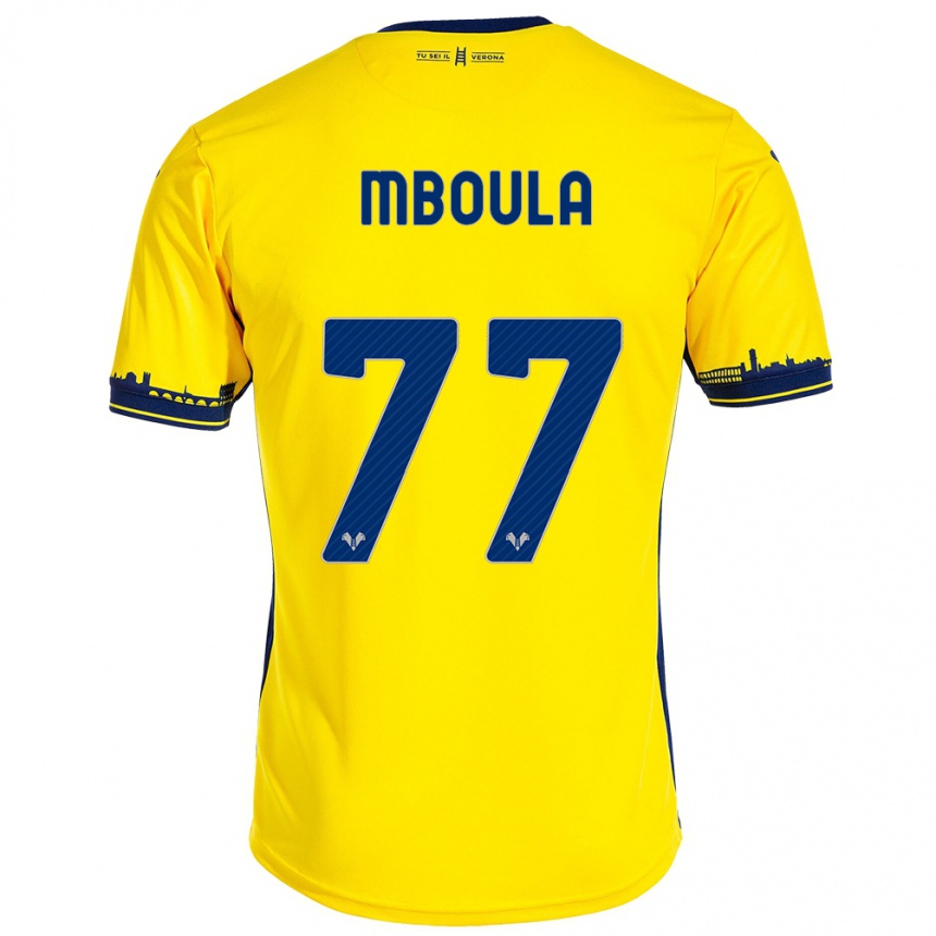 Niño Fútbol Camiseta Jordi Mboula #77 Amarillo 2ª Equipación 2023/24 Perú