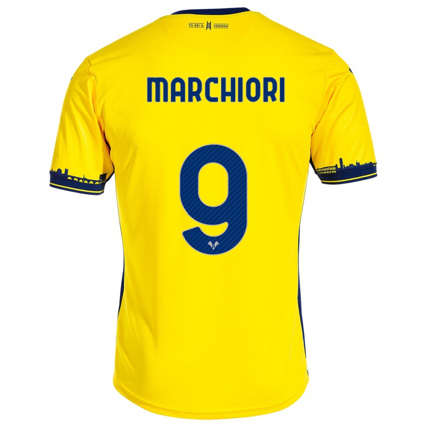 Niño Fútbol Camiseta Giorgia Marchiori #9 Amarillo 2ª Equipación 2023/24 Perú