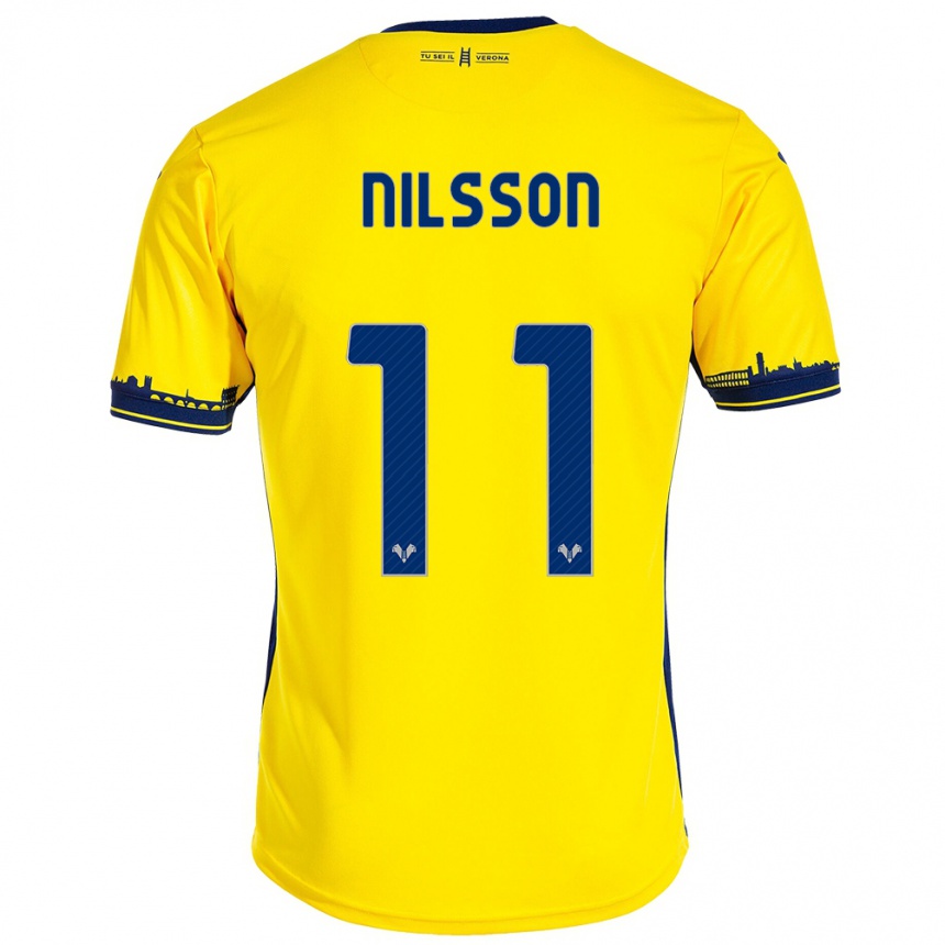 Niño Fútbol Camiseta Sara Nilsson #11 Amarillo 2ª Equipación 2023/24 Perú