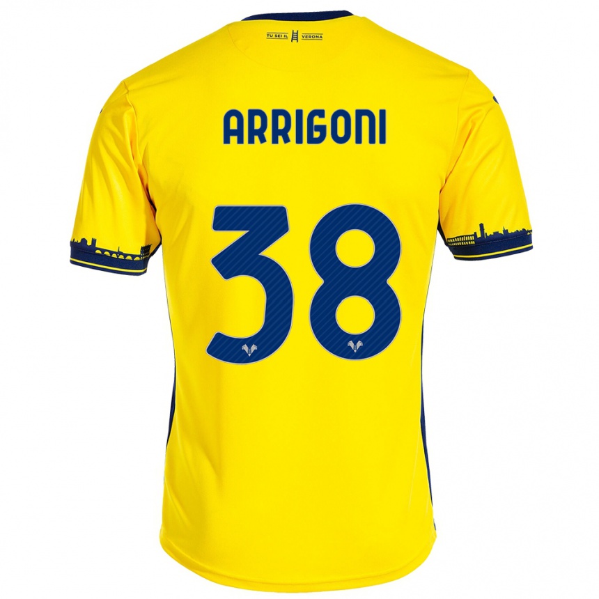 Niño Fútbol Camiseta Arrigoni #38 Amarillo 2ª Equipación 2023/24 Perú