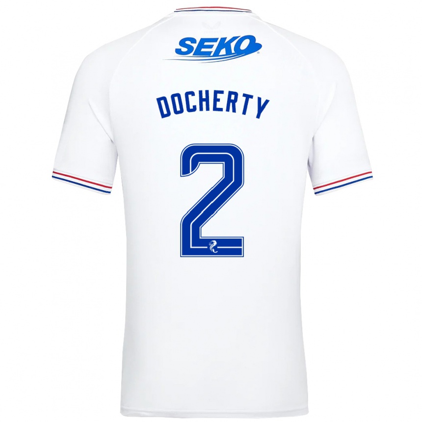 Niño Fútbol Camiseta Nicola Docherty #2 Blanco 2ª Equipación 2023/24 Perú